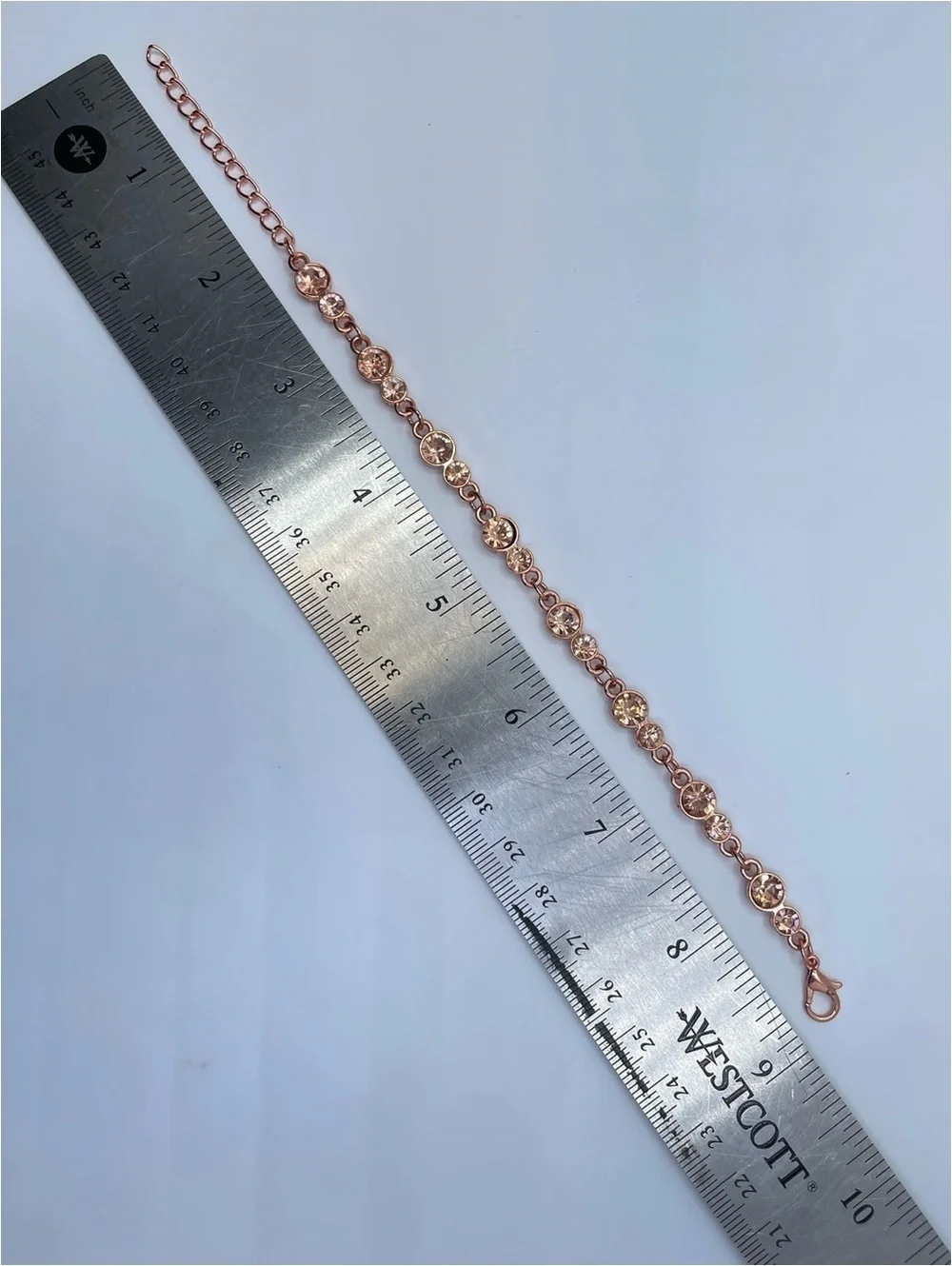Copper Tone Crystal Tennis Bracelet Champagne Rhinestone Link